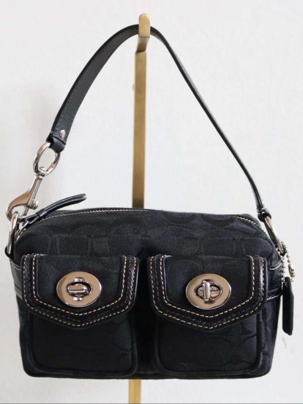 Vintage Coach Mini Legacy Turnlock Demi Bag in Black Signature Jacquard